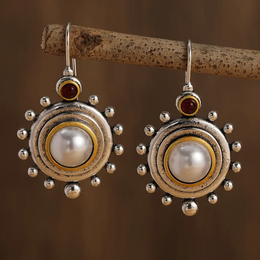 Boucles d'oreilles vintage en argent et or incrustées de perles