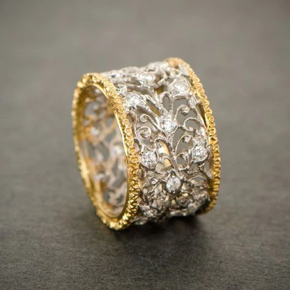 Bague ornée en argent et or