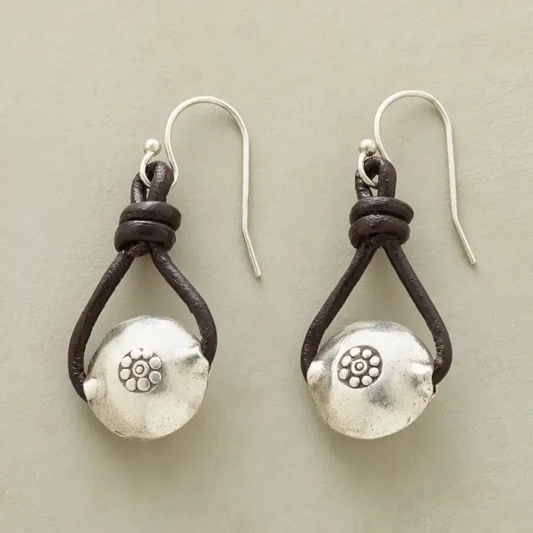 Boucles d'oreilles en cuir argent vintage