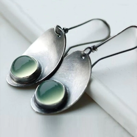 Boucles d'oreilles vintage avec cristal vert en argent sterling