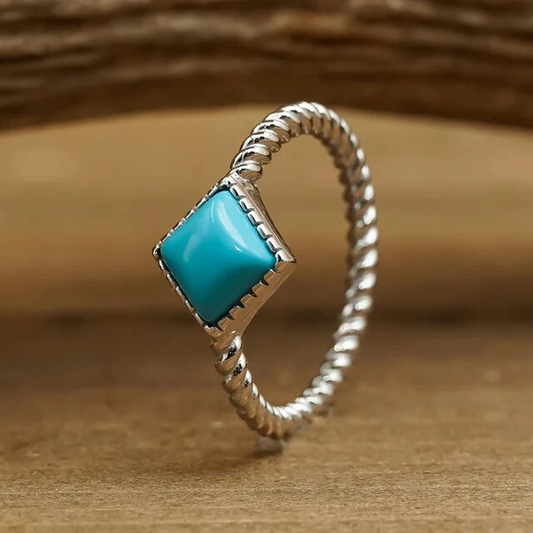 Bague tressée turquoise en argent vintage