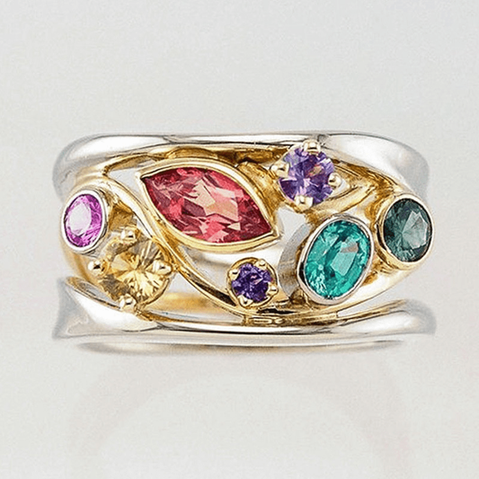 Bague en Zirconia Colorée Vintage Or & Argent