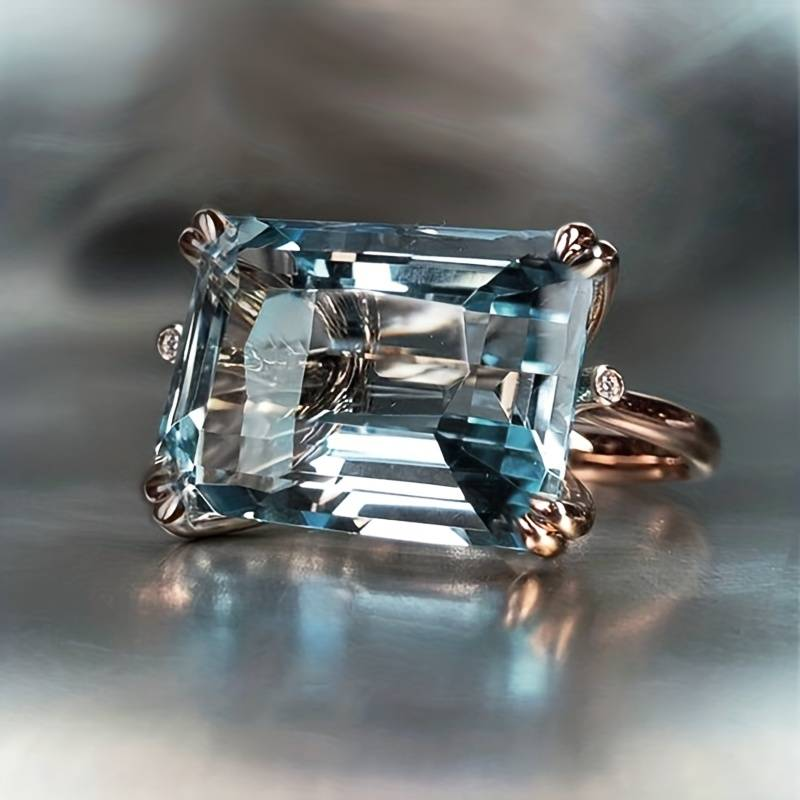 Bague en Zirconium Bleu Vintage et Boucles d'Oreilles en Argent