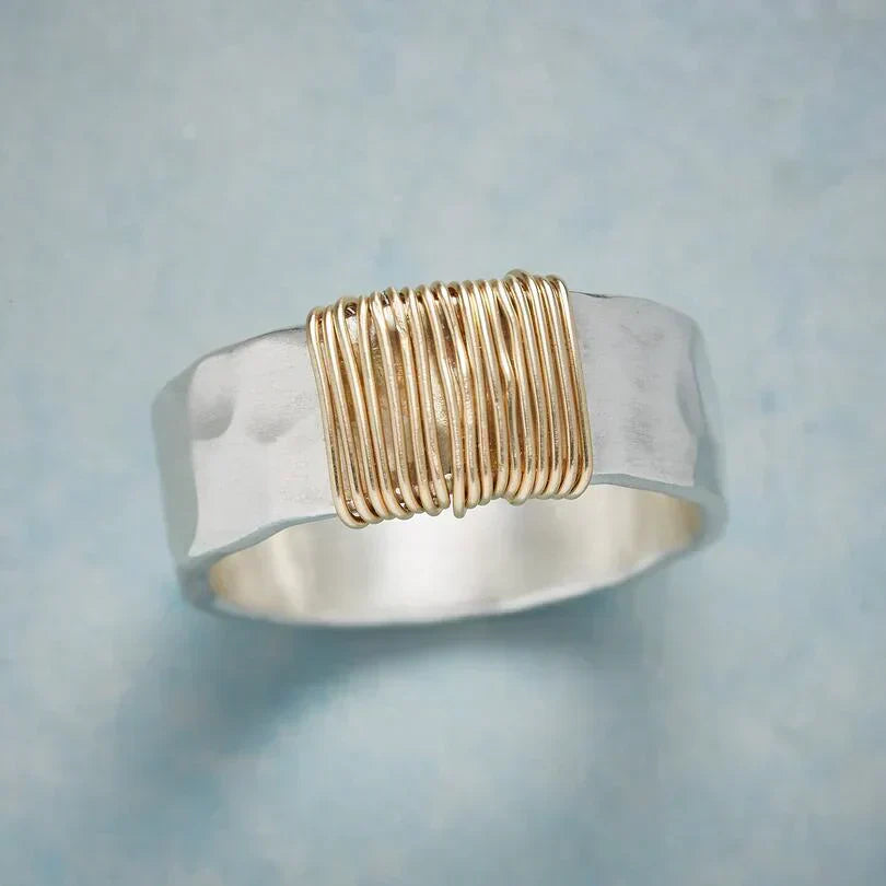 Bague en Argent et Or Enveloppée de Fil