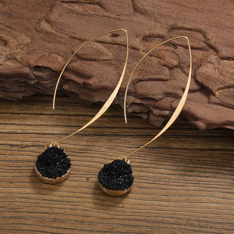 Boucles d'oreilles vintage pendantes noires et dorées