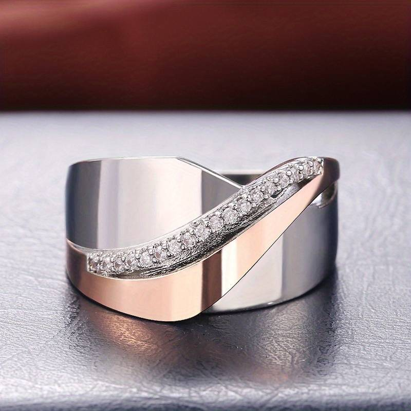 Bague Vintage en Or Rose et Argent avec Zirconia