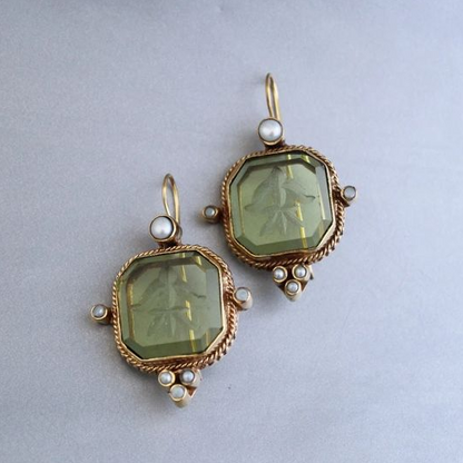 Boucles d'oreilles Vintage Vert & Perle