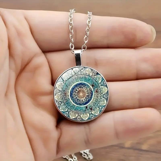 Collier Mandala Ronde Vintage Bleu