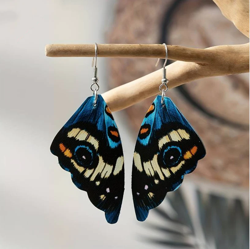 Boucles d'oreilles Vintage Ailes de Papillon Bleu