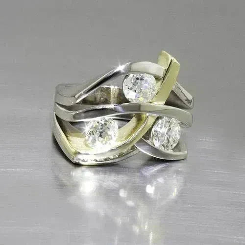 Bague Vintage en Zirconium Or & Argent