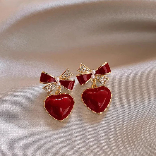 Boucles d'oreilles élégantes en forme de cœur rouge