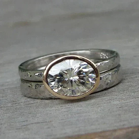 Bague Vintage en Zirconium Argenté Double