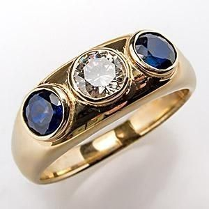 Bague en or avec zirconia et incrustation de verre vintage bleu