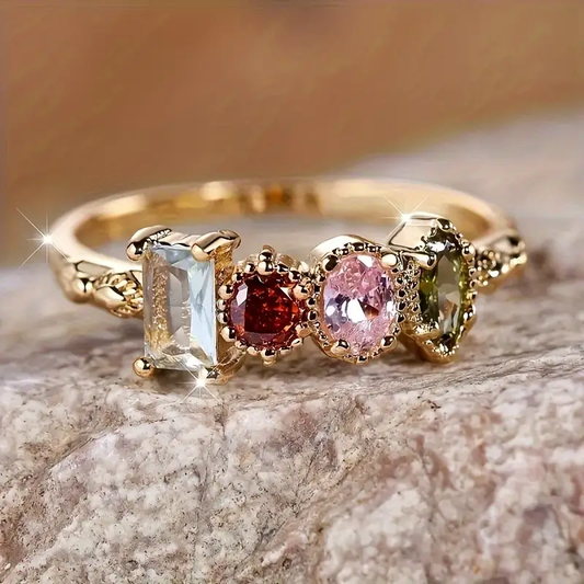 Bague avec Fleurs et Cristal en Or