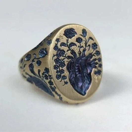 Bague en Or avec Fleurs Bleues Vintage
