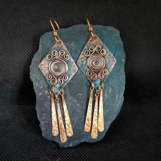 Boucles d'oreilles vintage pendantes bronzées