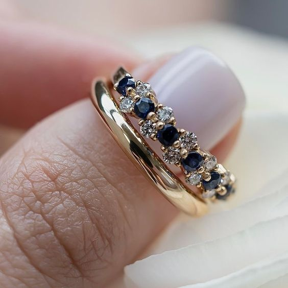 Bague en Or Zirconia Bleu Vintage Élégante