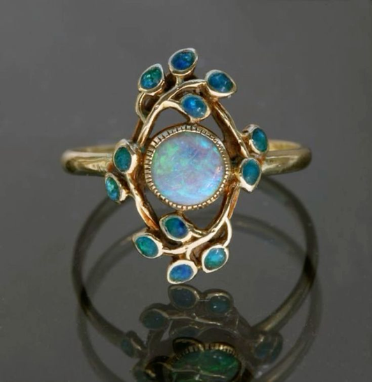 Bague Bleue Vintage avec Cristaux et Opale