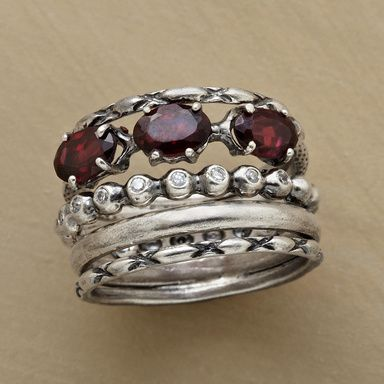 Bague multilayer rouge en argent vintage