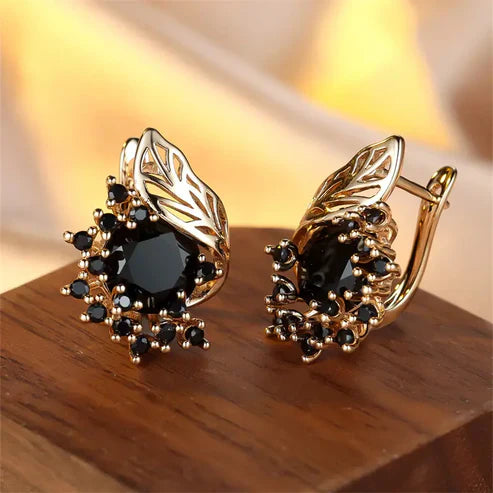 Boucles d'oreilles en zirconium noir et or