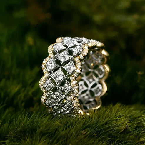 Bague en Or et Argent Creux Étincelant