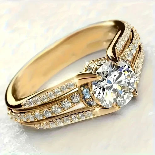 Bague Dorée Ronde en Cristal Blanc