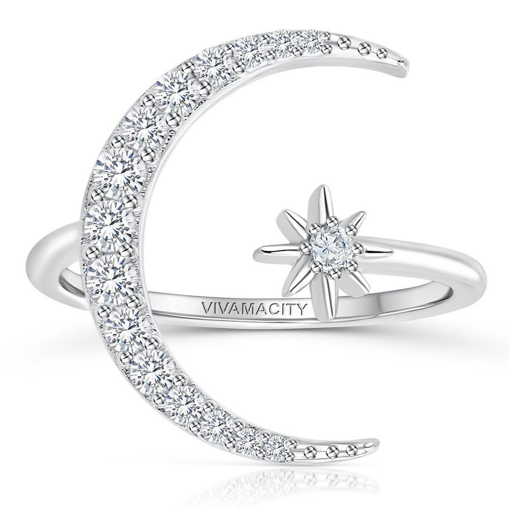 Bague Argentée Lune et Étoile
