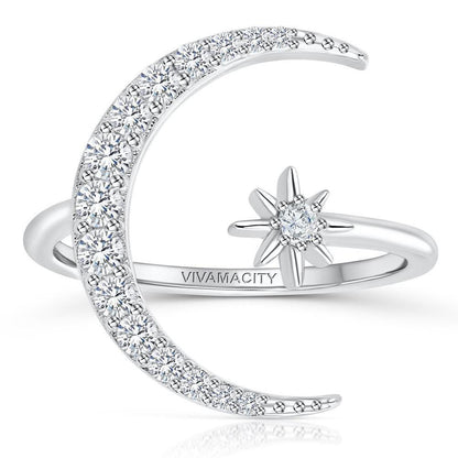 Bague Argentée Lune et Étoile