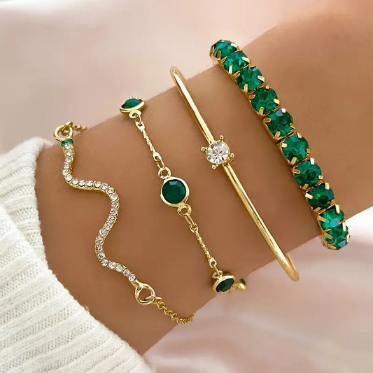 Ensemble de Bracelets en Zirconia Vert Vintage