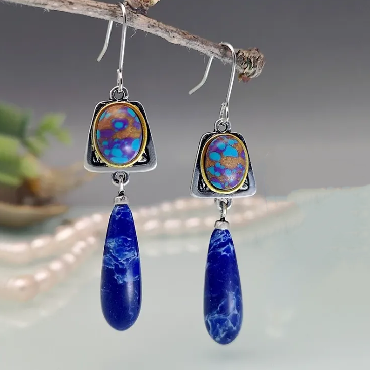 Boucles d'oreilles en argent vintage bleu