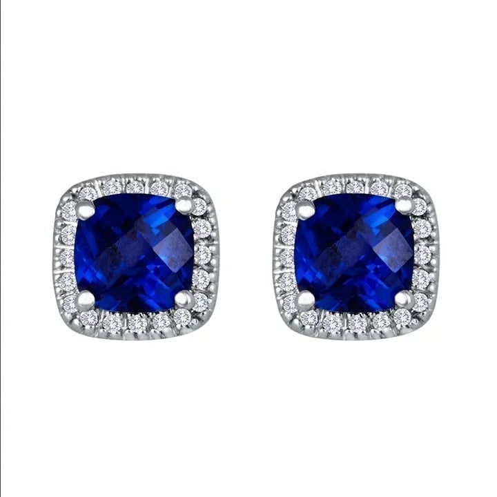 Boucles d'oreilles puces en saphir argenté et halo