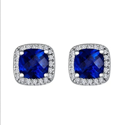 Boucles d'oreilles puces en saphir argenté et halo