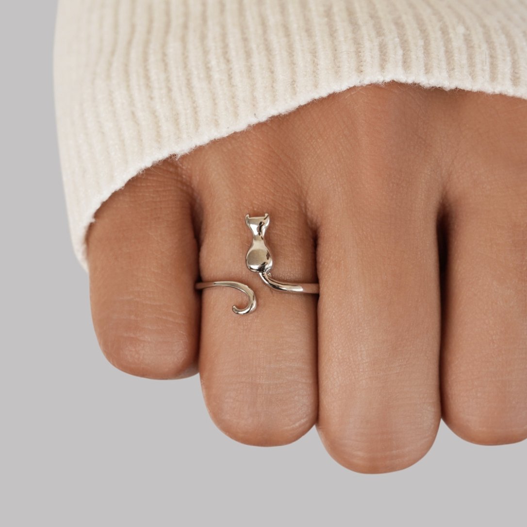 Bague Motif Chat Argenté