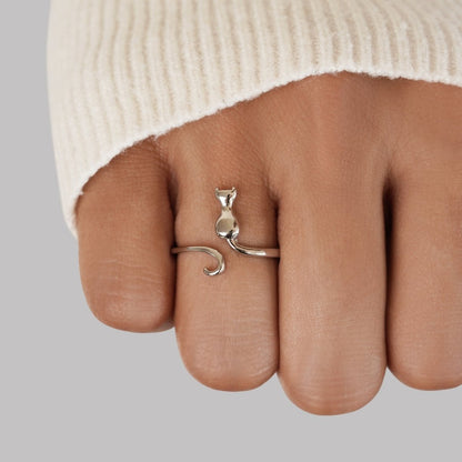 Bague Motif Chat Argenté