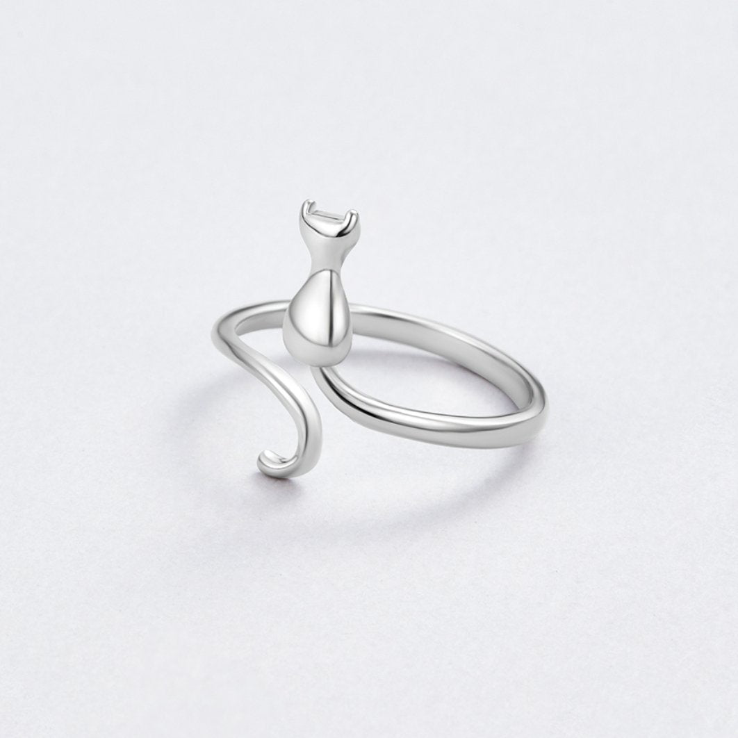 Bague Motif Chat Argenté