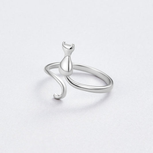 Bague Motif Chat Argenté