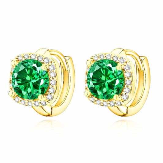 Boucles d'oreilles créoles Halo Émeraude en Or