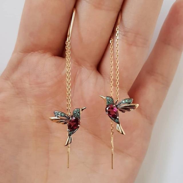 Boucles d'oreilles avec émail Colibri et zirconias