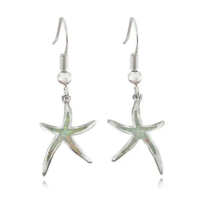 Boucles d'oreilles étoile de mer en opale et argent