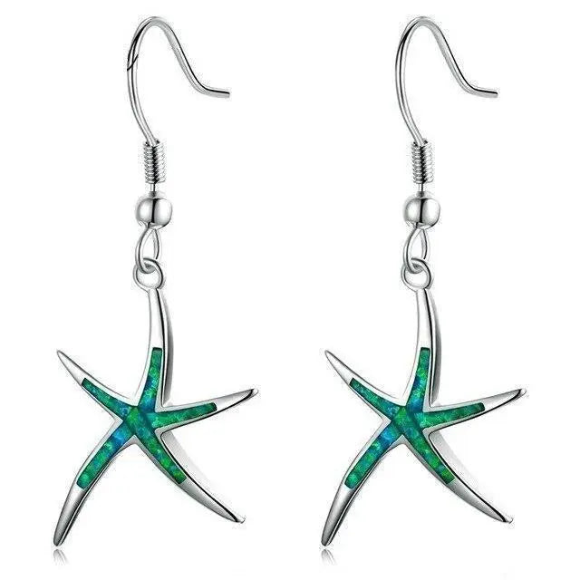 Boucles d'oreilles étoile de mer en opale et argent