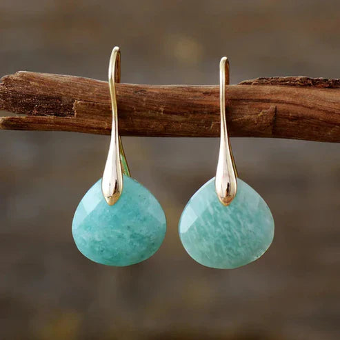 Boucles d'oreilles en pierre naturelle turquoise et dorée