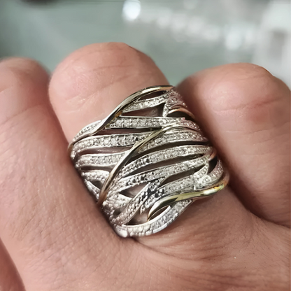 Bague tressée en argent et or