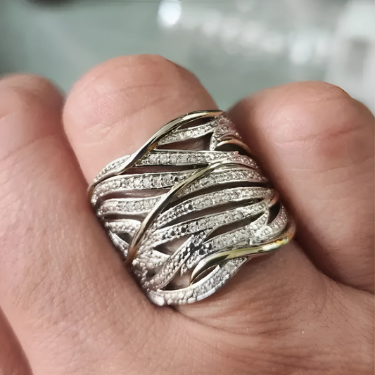 Bague tressée en argent et or