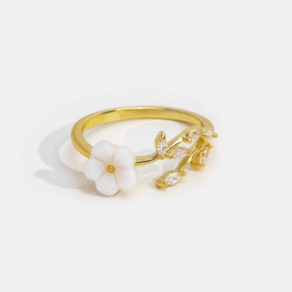 Bague Ouverte en Or avec Motif Floral et Feuilles